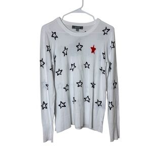 Marled Reunited Clothing White Sweater with Black & Red Star Pattern NWT Size S